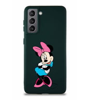 Samsung Galaxy S21 Soft Premier Kapak Minnie Mouse-D Tasarımlı Silikon Kılıf - Yeşil (Şeffaf)