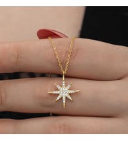 925 Ayar Gümüş Gold Kaplama Kutup Yıldızı Kadın Kolye