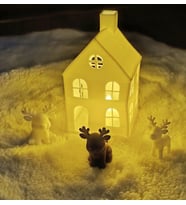 Kış Evi Mini Geyik Mumluk Noel Yılbaşı Süsü Dekoratif Biblo Tealight Mumluk Seti Mum Dahildir