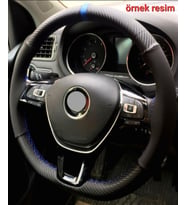 Peugeot Bipper Uyumlu Alkantra-karbon Mavi Yüzüklü Direksiyon Kılıf