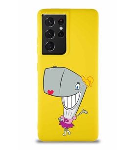 Samsung Galaxy S21 Ultra Soft Premier Kapak Pearl Yengeç Tasarımlı Silikon Kılıf - Sarı (Şeffaf)