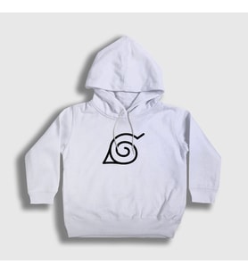 Presmono Unisex Çocuk Beyaz Konoha Anime Naruto Kapüşonlu Sweatshirt 133341tt (Beyaz)