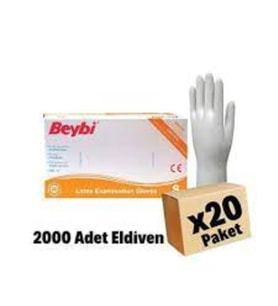 Beybi 1 Koli (20 Paket) S (Small) Beden Pudralı Lateks Beyaz Muayene Eldiveni