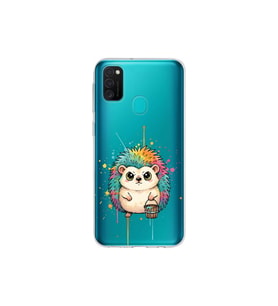 Samsung Galaxy M21 ile Uyumlu Splash Kirpi Tasarımlı Şeffaf Silikon Kılıf