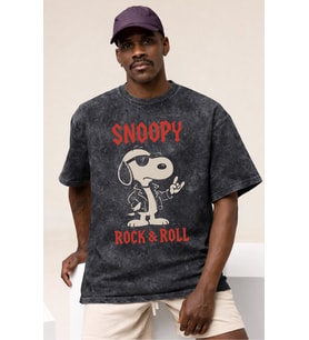 Tasarım Snoopy Rock Metal Müzik Grubu Baskılı Unisex Oversize Vintage Yıkamalı Tişört