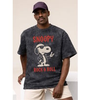 Tasarım Snoopy Rock Metal Müzik Grubu Baskılı Unisex Oversize Vintage Yıkamalı Tişört