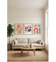 Modern Canlı Soyut Sanat 3’lü Ahşap Çerçeveli Tablo Seti