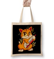 Cute Musician Cat Kitty Playing Guitar Bez Çanta Uzun Saplı