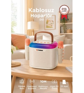 Torima Bluetooth Hoparlör Çift Mikrofonlu Kablosuz Parti Speaker D51 Beyaz