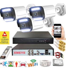 3 lü Araç İnsan Yüz Tanımalı Hareket Algılayan 5 MP Lens 12 Warm Led Gece Renkli Kamera Seti 3312W