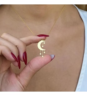 Kişiye Özel 925 Ayar Gümüş Yıldız Tasarım Ay Kolye (Gold)