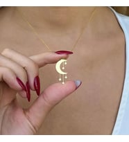 Kişiye Özel 925 Ayar Gümüş Yıldız Tasarım Ay Kolye (Gold)