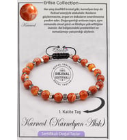 Sertifikalı AAA+ Kalite Gerçek Terahertz - Karnelyan Akik Taşı Bileklik (Karneol) (Kırmızı)