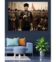 Nişan Ve Madalyalı Askeri Üniformalı Mustafa Kemal Atatürk Ve Silah Arkadaşları Dekoratif Kanvas - Mdf Ahşap Tablo