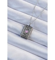 316L Çelik Zincir Eskitme Gümüş Renk Pembe Mineli Kalp Figürlü Tarot Kolye TJ-BKO9232