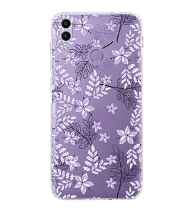 Huawei Honor 8c  Kamera korumalı Kapak Floral Lila Tasarımlı  Şeffaf Kılıf