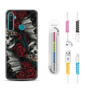 Realme 5i 5 Pro 6i 7 Pro 8 Kılıf Kablo Koruma Spiral Silikon Skull Rose 1673