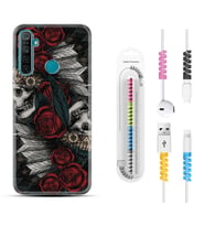 Realme 5i 5 Pro 6i 7 Pro 8 Kılıf Kablo Koruma Spiral Silikon Skull Rose 1673