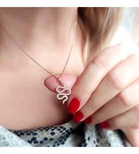 925 Ayar Gümüş Taşlı Yılan Kolye (Rose)