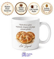 Açma Poğaça Temalı Baskılı Kupa Bardak Kahvaltı Hediye Porselen Mug