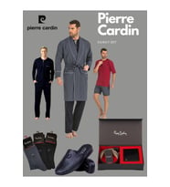 Damat Seti Pierre Cardin 5560 Röpteşembırlı 5 li pijama Takımı - Damat Terlik -Damat Kemer Cüzdan