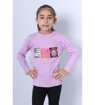 KIZ ÇOCUK UZUN KOLLU TSHİRT 4 MEVSİM BİSİKLET YAKA COOL EDİTİON BASKILI D45 (Lila)