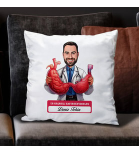 Kişiye Özel Hediye En Başarılı Erkek Gastroentrolog Karikatürlü Yastık