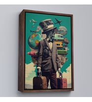 Çerçeveli Takım Elbiseli Seyahat Eden Adam Vintage Kanvas Tablo (Kahverengi)