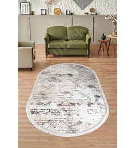 Dijidekor Halı Bej Cool K1280 Yıkanabilir Saçaklı Oval Kesme İnce Yolluk Kilim Salon Halısı Modeli (Bej-Grı)