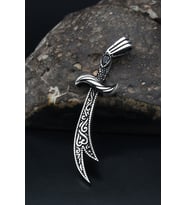 Siyah Zirkon Taşlı 925 Ayar Gümüş Kolye Ucu Hz. Ali ( Zülfikar Kılıcı ) 901211