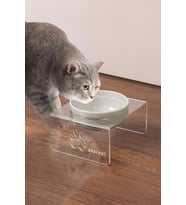 Tekli Seramik Dekoratif Kedi Ve Köpek Pleksi Mama & Su Kabı Kedi Paspası (Beyaz)