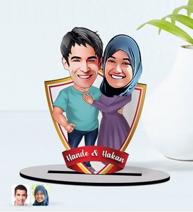 BK Gift Kişiye Özel İsimli Sevgililer Karikatürlü Ahşap Biblo Model-61