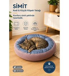 Yumuşak ve Rahat Kedi ve Küçük Irk Köpek Yatağı, Pembe Simit Tasarım