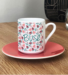 Kişiye Özel İsim Yazılı Türk Kahvesi Fincanı Karpuz Desenli -2- (Pembe)