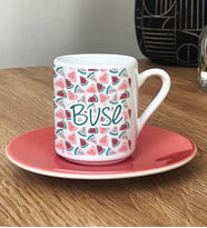 Kişiye Özel İsim Yazılı Türk Kahvesi Fincanı Karpuz Desenli -2- (Pembe)