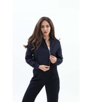 Önü Oval Fermuarlı Hırka - Lacivert