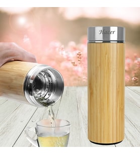 KİŞİYE ÖZEL İSİM BASKILI PASLANMAZ ÇELİK BAMBU TERMOS 450 ML