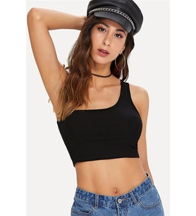 Kadın Siyah Tek Omuz Crop Büstiyer