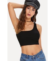 Kadın Siyah Tek Omuz Crop Büstiyer