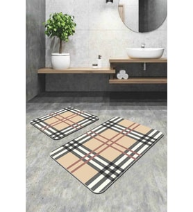 Siyah Çerçeve Desenli Banyo Halısı Klozet Paspas Seti BS348