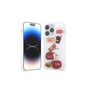 Apple iPhone 14 Pro Uyumlu Kılıf Parlayan Simli Kabartma Figürlü Zore Cevze Kapak (Beyaz)