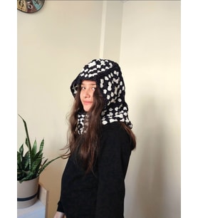 Motifli Balaklava,  Örgü Renkli Şapkalar, El Yapımı Balaklava (Siyah)