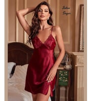 Intive Sugar Bordo Göğsü Dantelli Yırtmaç Detaylı Feminen Gecelik
