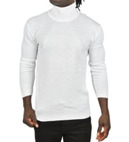 DeepSEA Erkek  Tam Balıkçı Yaka Yanları Desenli Slim Fit Boğazlı Triko Kazak 2505495 (Beyaz)