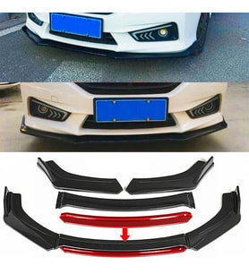 Honda City Kırmızı Renkli Şeritli Dilli Ön Lip 4 Prç Parlak Siyah ABS