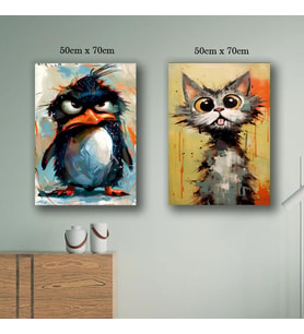 penguen ve kedi tablo resim kanvas 2 adet 50x70