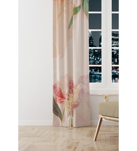 Flower Art Desenli Süet Oturma Odası Salon Fon Perde Baskılı Ekstrafor Büzgü TEK KANAT PRD-1030