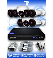 PICAM 8 Kameralı Uzay 2 İç Kamera Set HDD'siz Full HD Gece Görüşlü Güvenlik Kamerası Sistemi