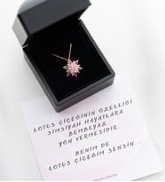 925 Ayar Gümüş Işıklı Kutuda Buzlu Rose Pembe Lotus Çiçeği Kolye