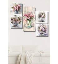 Vazoda Çiçekler Tasarımlı 5 Parça MDF Tablo (Çok Renkli)